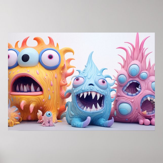 Poster Grupo de monstros pastel (Frente)