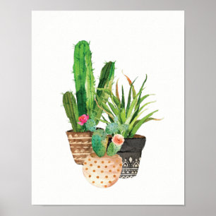Poster Grupo do cacto e do Succulent da aguarela