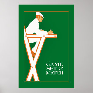 Pôster Grupo do jogo e fósforo, árbitro retro do tênis