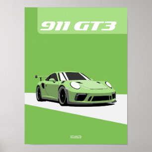 poster GT3 911 - Carro de faixa verde