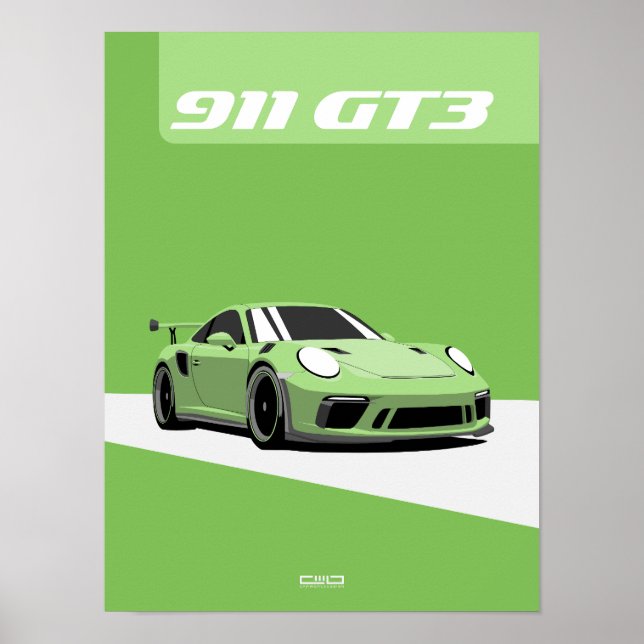 poster GT3 911 - Carro de faixa verde (Frente)
