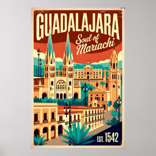 Poster Guadalajara Vintage México Alma do Mariachi Retro