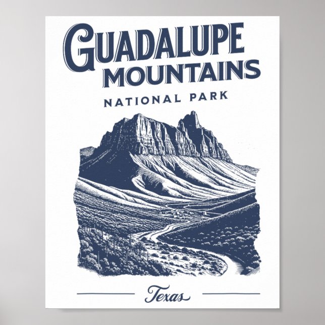 Poster Guadalupe Mountains – National Parks Tx Hiking And (Frente)