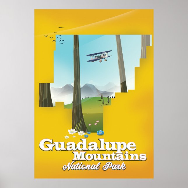 Poster Guadalupe serra Parque Nacional, mapa do Texas. (Frente)