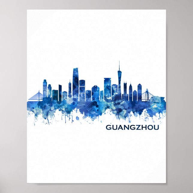 Poster Guangzhou China Skyline Blue (Frente)