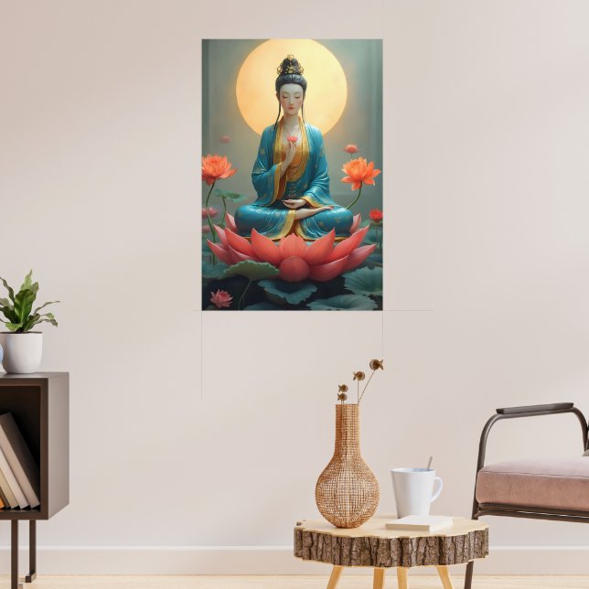 Poster Guanyin Meditando sobre um Lotus Radiante (Sala de Estar 3)
