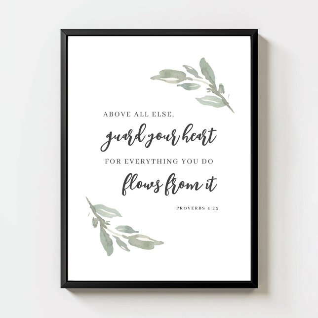 Poster Guard Your Heart Minimal Bible Verse Green Leaves (Criador carregado)