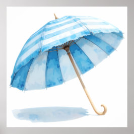 Poster Guarda-chuva Azul e Branco de Aquarela – Ocean Nur