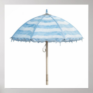 Poster Guarda-chuva de Aquarela Azul e Branco – Ocean Nur