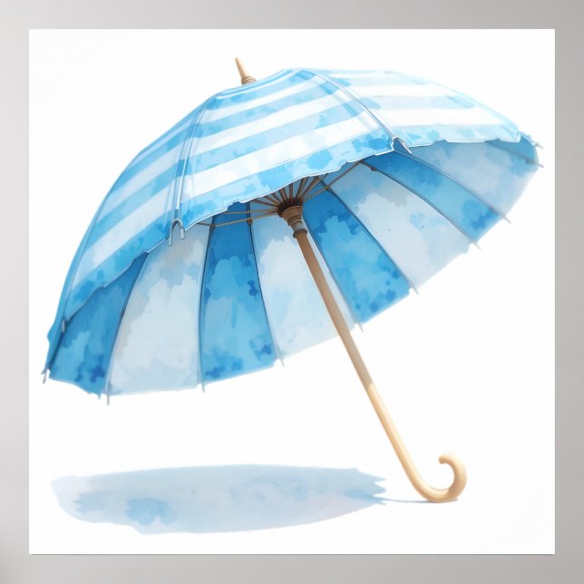 Poster Guarda-chuva de Aquarela Azul e Branco – Ocean Nur (Frente)