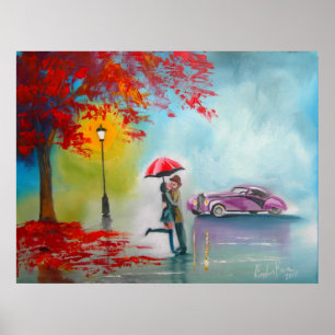 POSTER GUARDA-CHUVA DO DIA CHUVOSO QUE BEIJA O CASAL