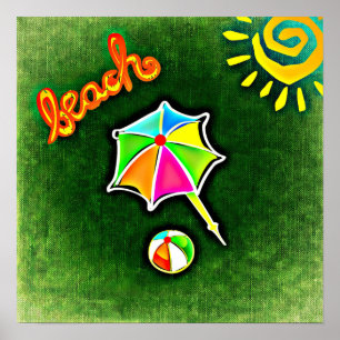 Poster Guarda-chuva e bola de praia das férias de verão