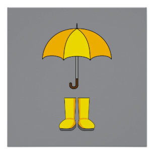 Pôster Guarda-chuva e Botas Amarelas para Dias Chuvosos e