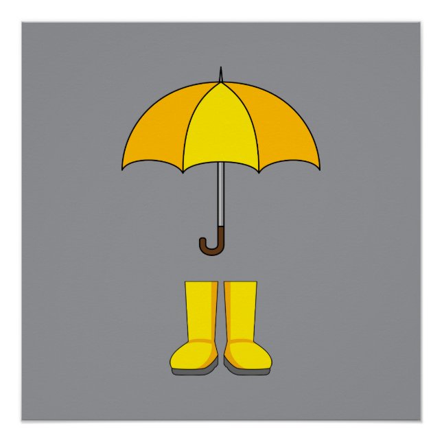 Pôster Guarda-chuva e Botas Amarelas para Dias Chuvosos e (Frente)