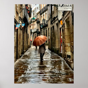 Pôster Guarda-chuva nas ruas de Santiago de Compostela