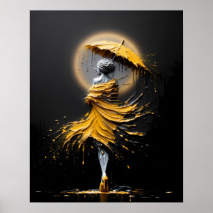 Poster Guarda-chuva Silhueta Amarela Impasto