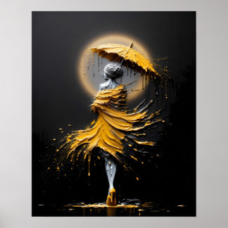 Poster Guarda-chuva Silhueta Amarela Impasto