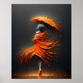 Poster Guarda-Chuva Silhueta Laranja Impasto
