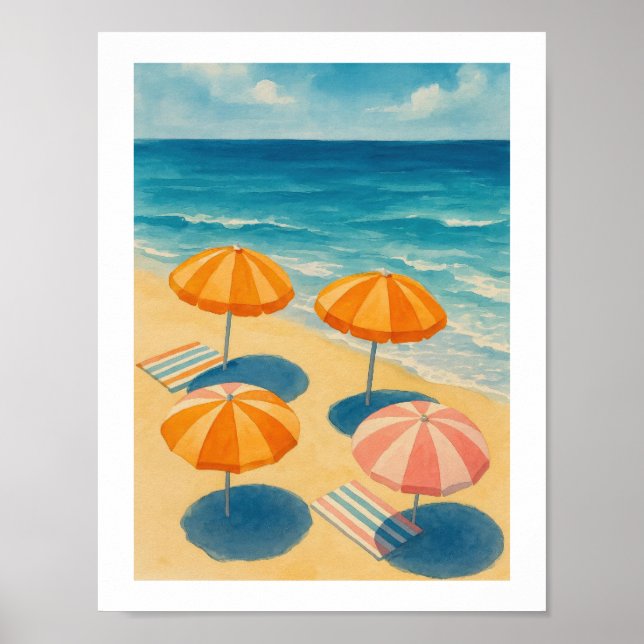 Poster Guarda-chuvas de Praia Retro Litoral Verão (Frente)