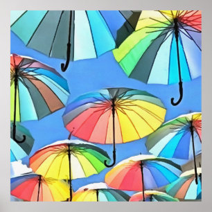 Poster Guarda-chuvas Multicoloridas Flutuantes Whimsical