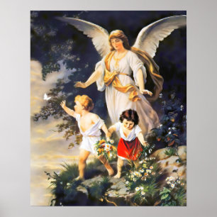 Poster Guardian Angel by the Cliff by Bernhard Plockhorst