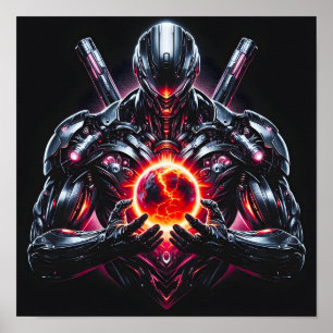 Poster Guardião Cibernético Cósmico Abstrato Robô Futuris