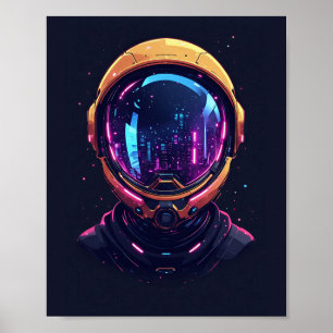 Poster Guardião Espacial Neon Mecha Cyberpunk Astronauta