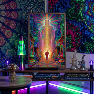 Pôster Guardião Espiritual Visionário Neon Psicodélico