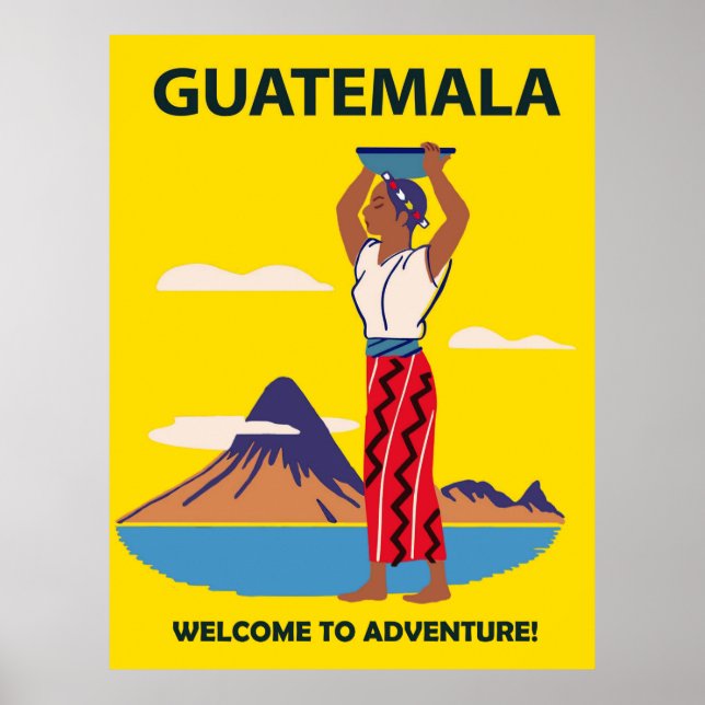 Poster Guatemala,mulher com traje típico com prato na cab (Frente)