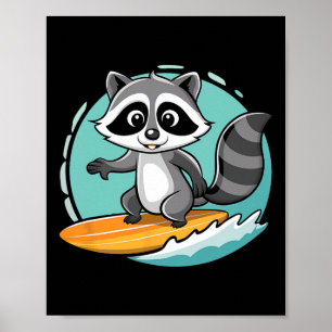 Poster Guaxinim Aventureiro Surfando Ondas Épicas Engraça
