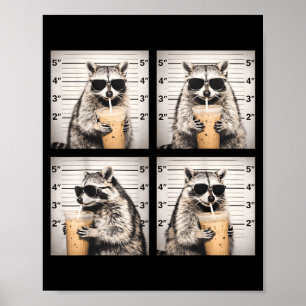 Poster Guaxinim bebendo café gelado foto engraçada animal