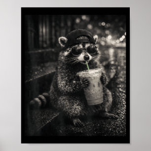 Poster Guaxinim bebendo café gelado meme engraçado de ani