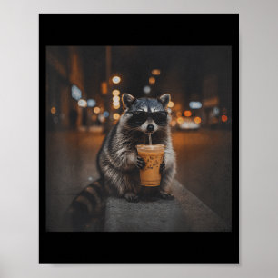 Poster Guaxinim bebendo café gelado meme engraçado de ani