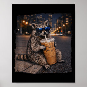 Poster Guaxinim bebendo café gelado meme engraçado de ani