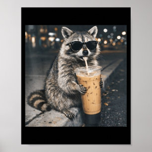 Poster Guaxinim bebendo café gelado meme engraçado de ani