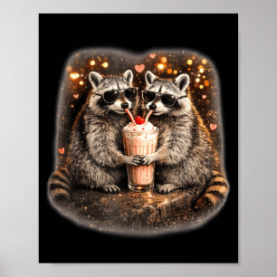 Poster Guaxinim bebendo café gelado meme engraçado de ani