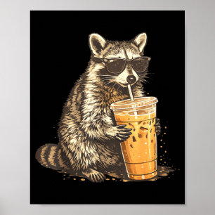 Poster Guaxinim bebendo café gelado meme engraçado de ani