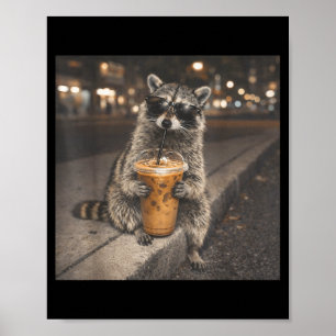 Poster Guaxinim bebendo café gelado meme engraçado de ani