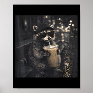 Poster Guaxinim Bebendo Café Gelado Meme Engraçado de Ani