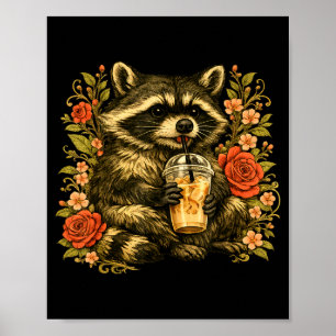 Poster Guaxinim bebendo café gelado meme engraçado de ani