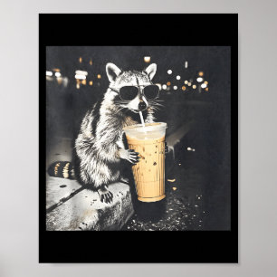 Poster Guaxinim bebendo café gelado meme engraçado gráfic