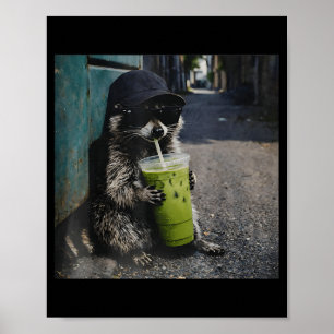 Poster Guaxinim bebendo matcha latte meme engraçado de an