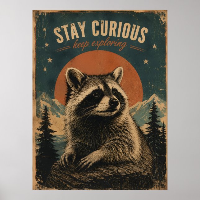 Poster Guaxinim Curioso Vintage  (Frente)