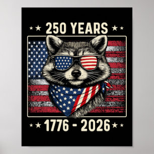 Poster Guaxinim do 250º Aniversário 1776 2026 250 Anos 4º