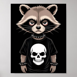 Poster Guaxinim Emo Escuro Com Crânio Estilo Punk Alterna