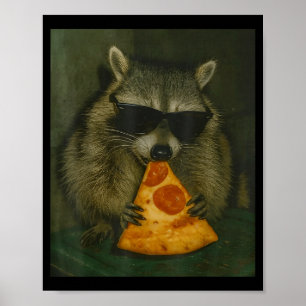 Poster Guaxinim Engraçado Comendo Pizza Meme de Animal pa