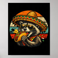 Guaxinim Engraçado Comendo Taco Sombrero Retro Grá
