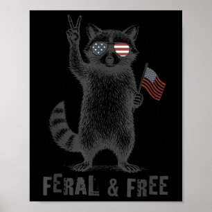 Poster Guaxinim Engraçado Feral Mas Livre 4 De Julho Patr