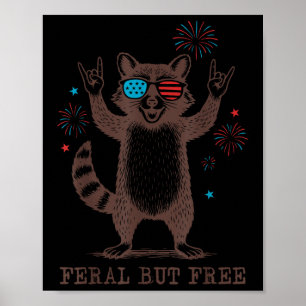Poster Guaxinim Engraçado Fofo Feral Mas Livre Patriótico