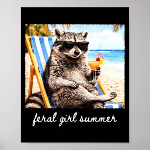 Poster Guaxinim engraçado menina selvagem verão praia tro